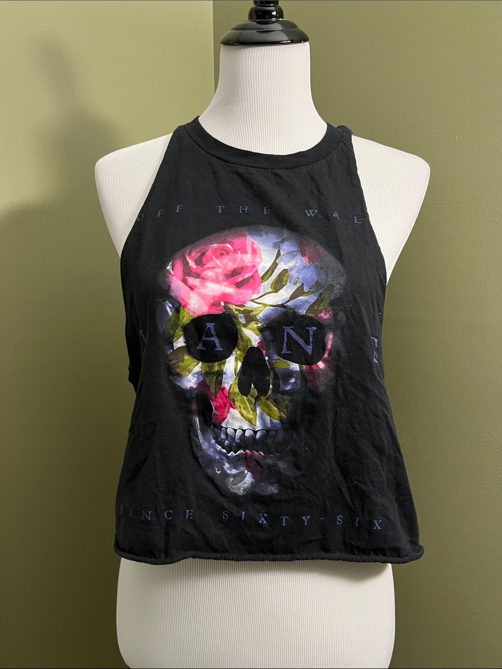 Vans Black Crop Tank with Floral Skull Graphic